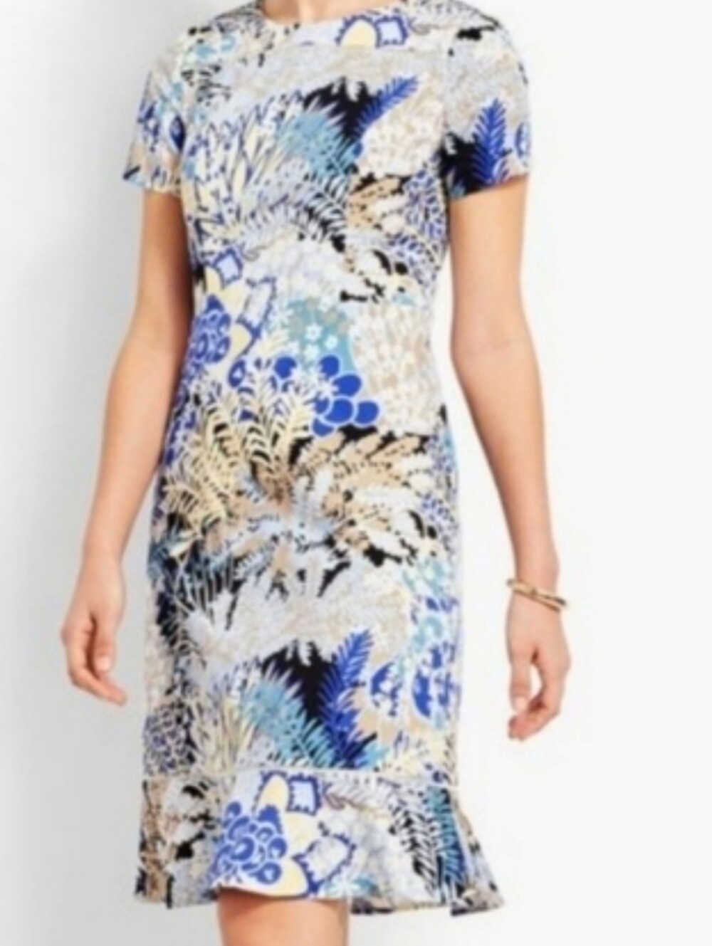 New Talbots Blue Botanical Garden Sheath Tan Dress 12 - Picture 10 of 11
